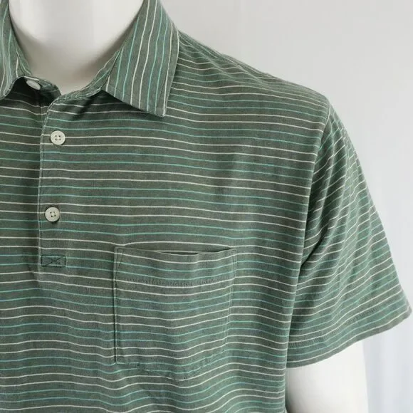 Patagonia Polo Shirt Mens Size L Organic Cotton Green Striped‎ - Picture 7 of 8